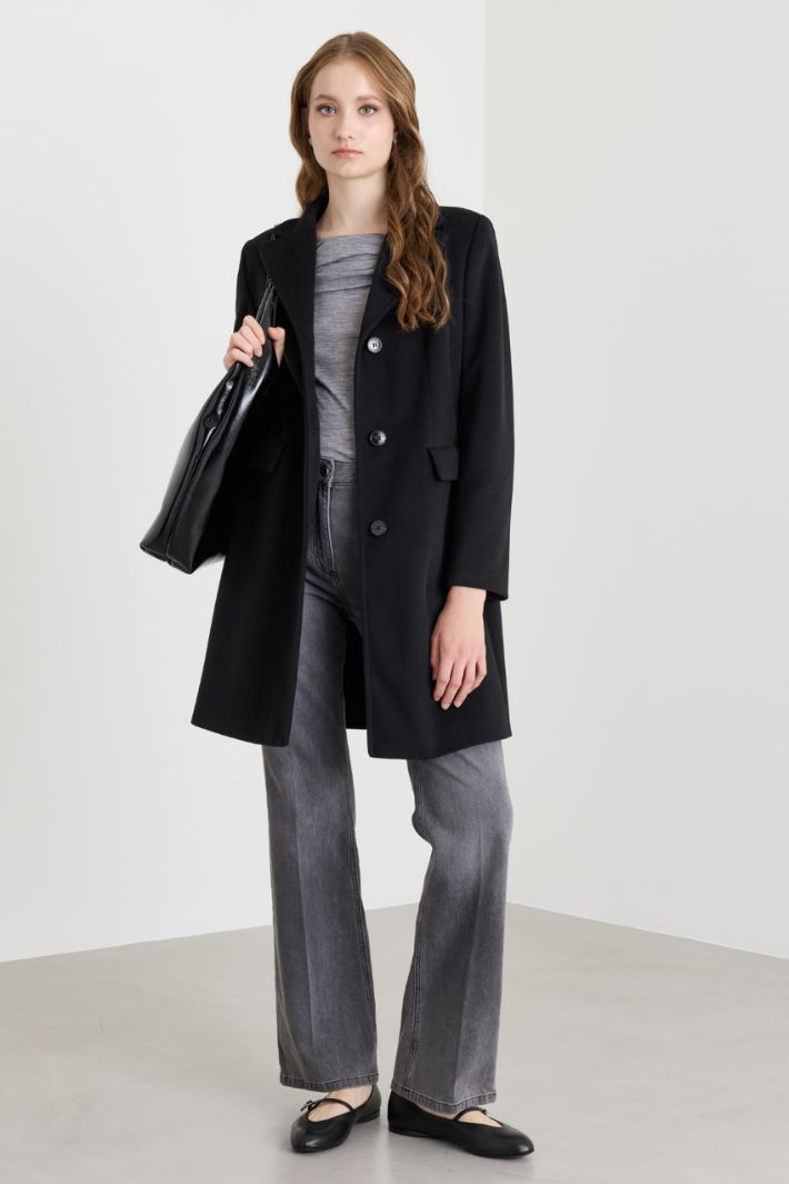 Felted Jersey Coat - BLACK - Intrend
