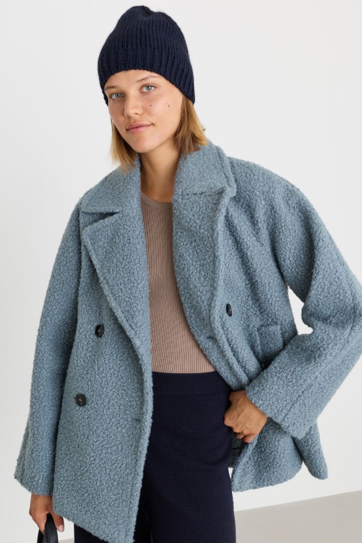 Bouclé jersey coat - LIGHT BLUE - Intrend - 2