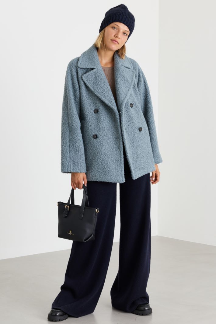 Bouclé jersey coat - LIGHT BLUE - Intrend