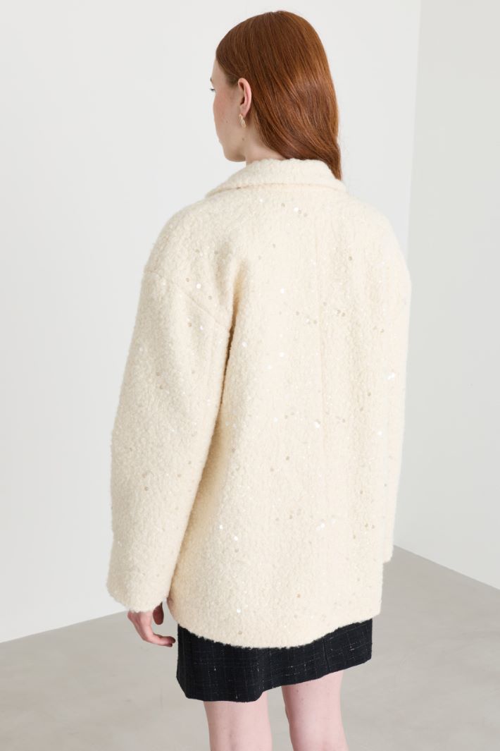 Short bouclé jersey coat - WHITE - Intrend - 4