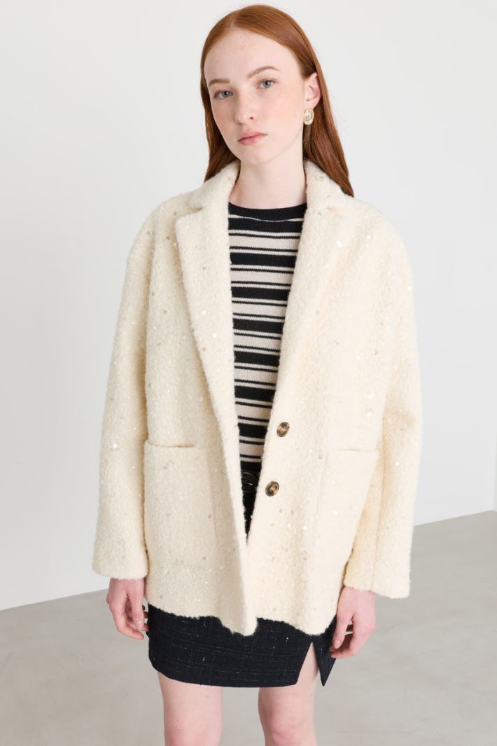 Short bouclé jersey coat - WHITE - Intrend - 2