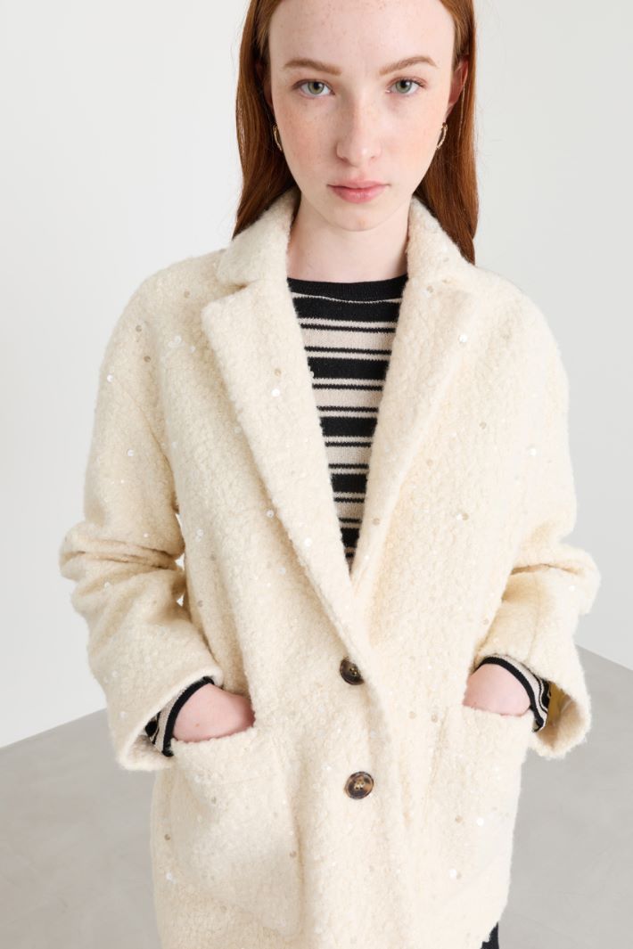 Short bouclé jersey coat - WHITE - Intrend - 3
