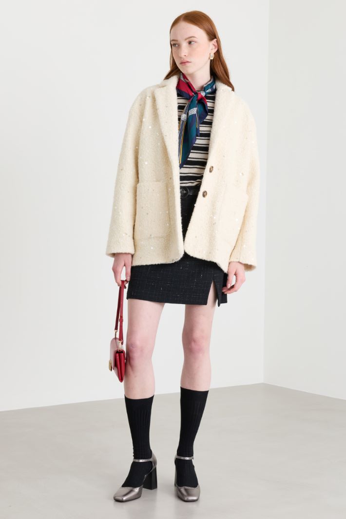 Short bouclé jersey coat - WHITE - Intrend