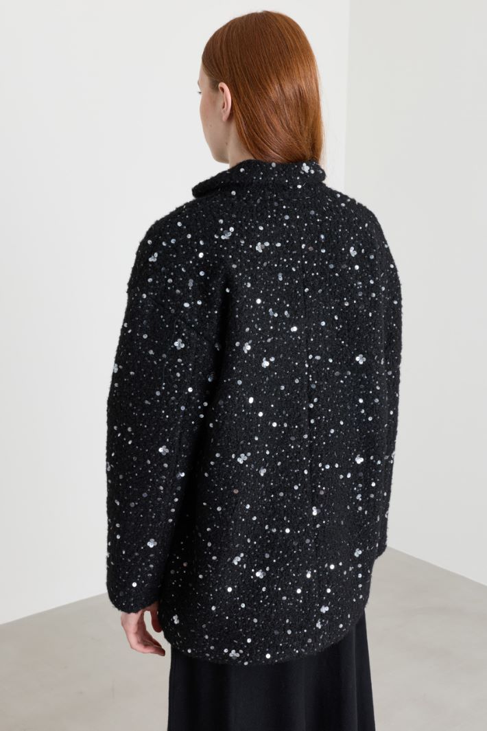 Short bouclé jersey coat - BLACK - Intrend - 4