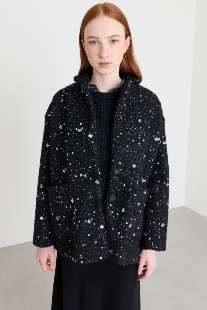 Short bouclé jersey coat - BLACK - Intrend - 2