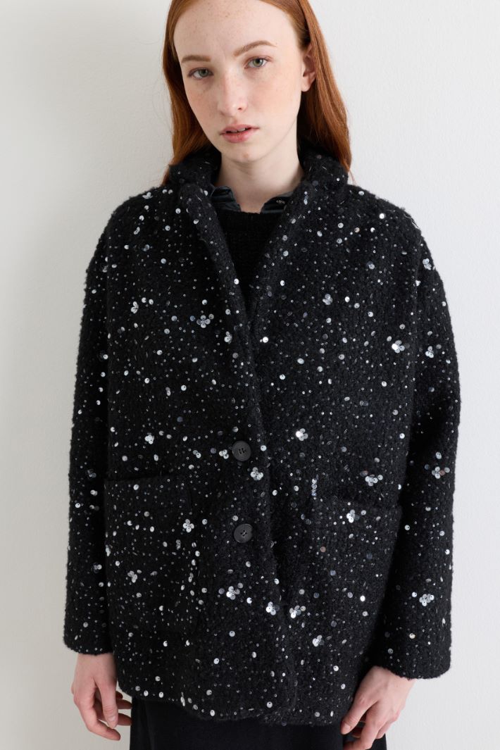 Short bouclé jersey coat - BLACK - Intrend - 3