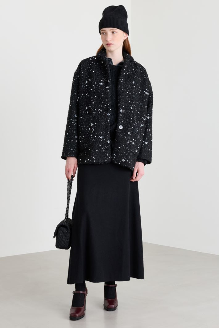 Short bouclé jersey coat - BLACK - Intrend