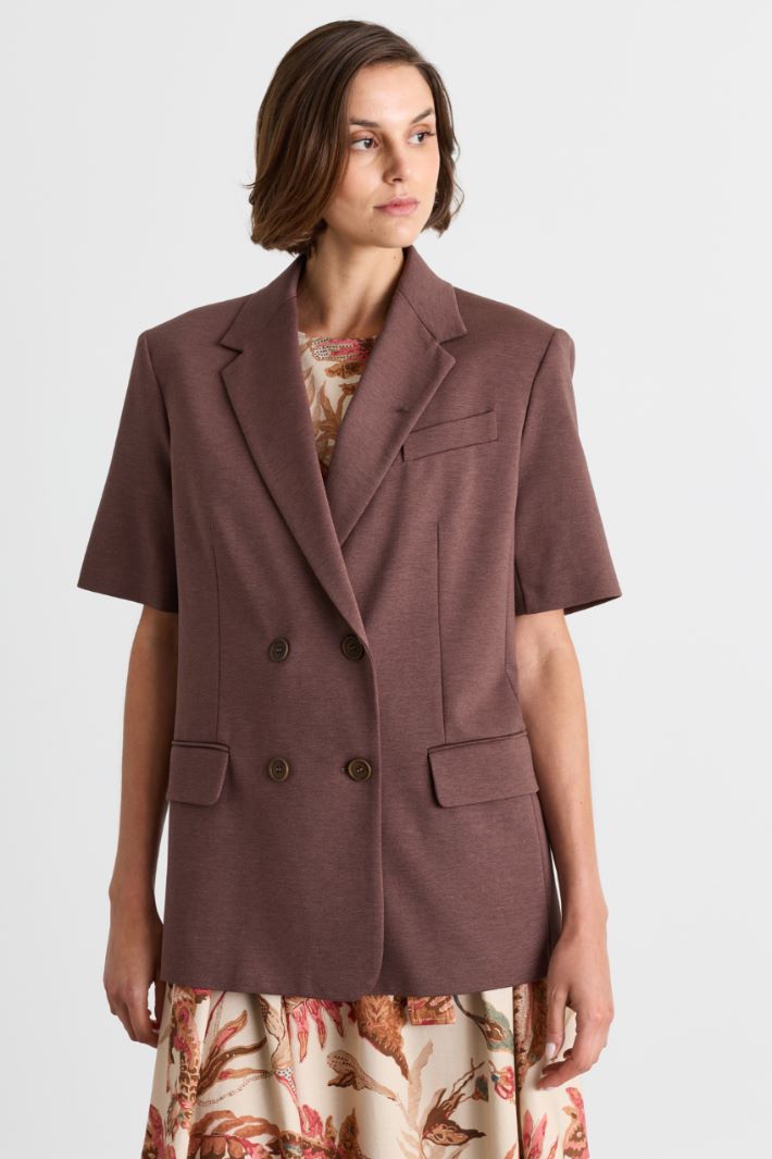 Blazer a maniche corta in jersey - MARRONE - Intrend - 2