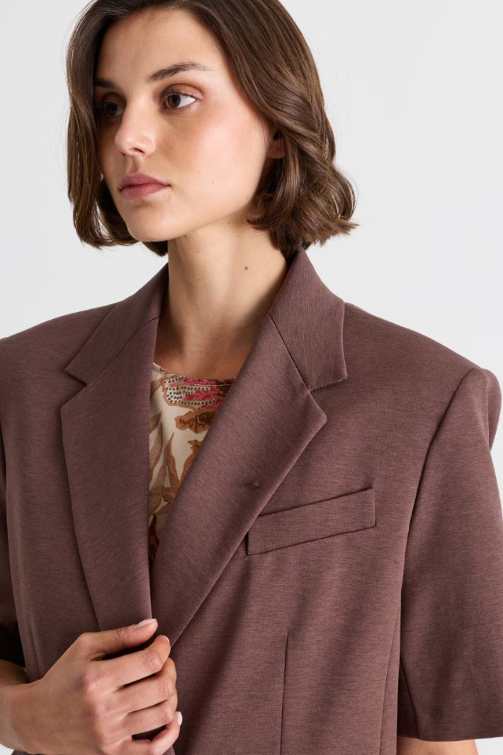 Blazer a maniche corta in jersey - MARRONE - Intrend - 3
