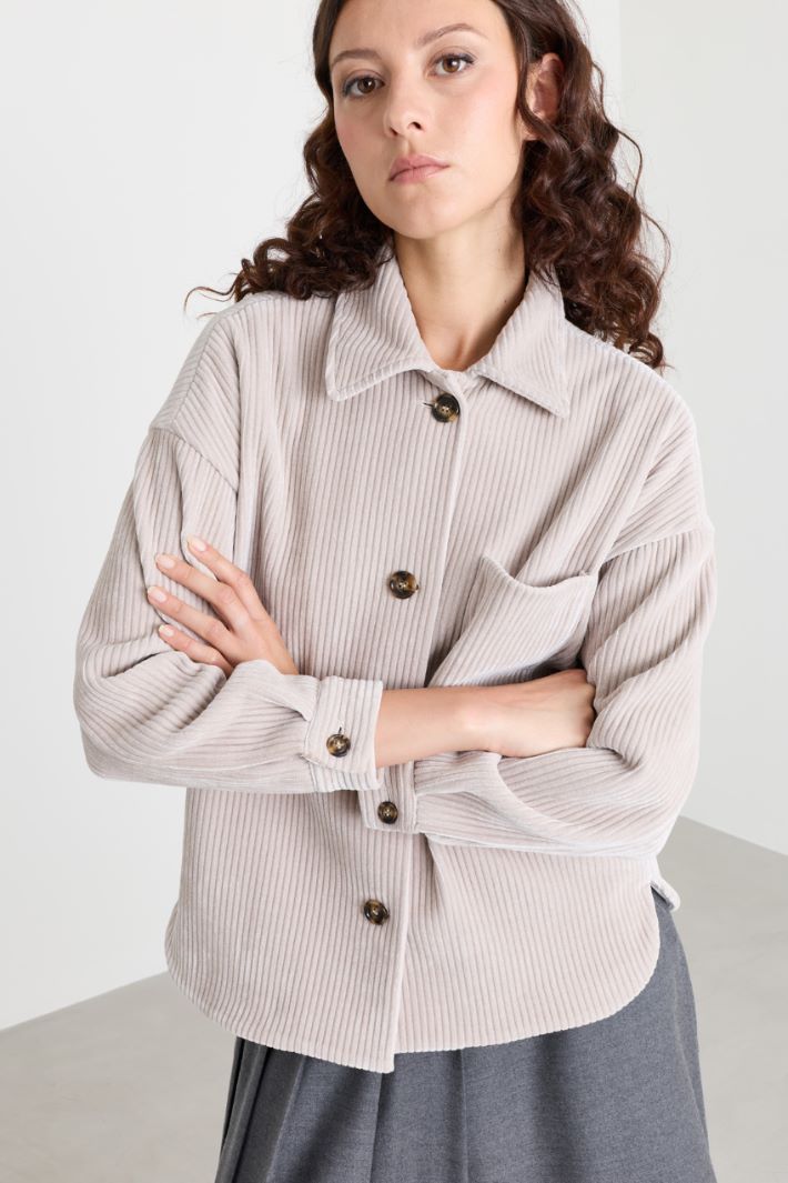 Camicia ampia in jersey velluto a coste - BEIGE - Intrend - 3