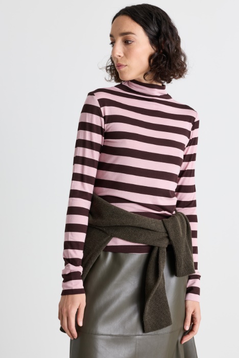 Stretch Jersey Polo Neck Top - Intrend