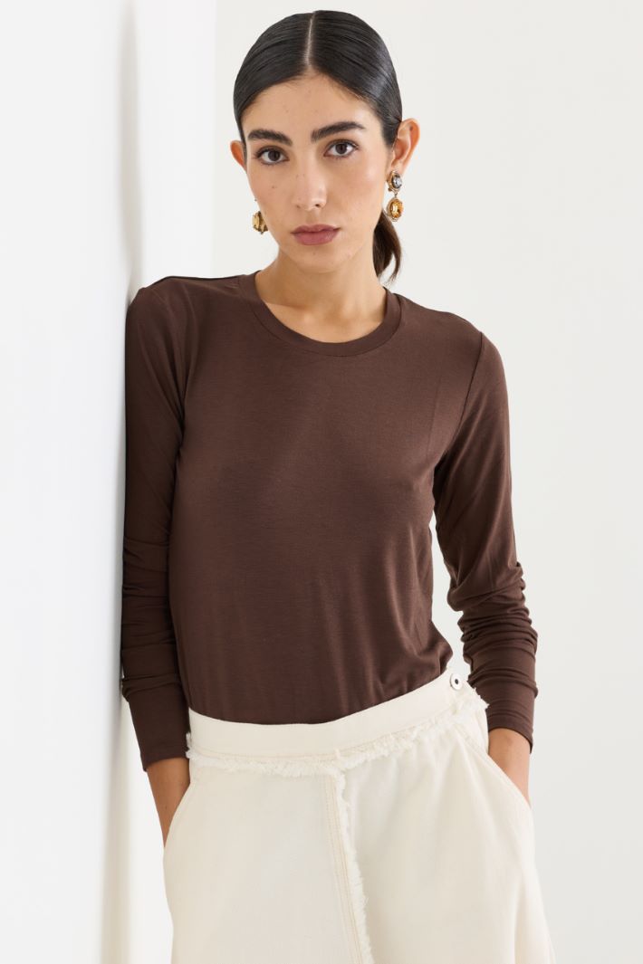 T-shirt in jersey stretch - MARRONE - Intrend - 4