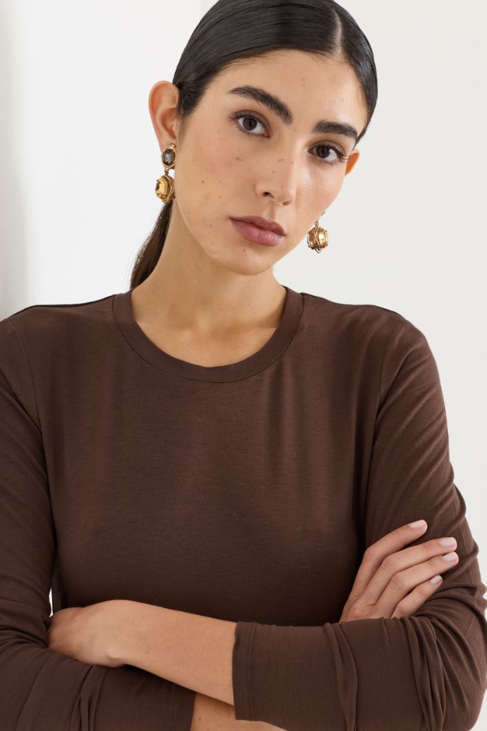 T-shirt in jersey stretch - MARRONE - Intrend - 3