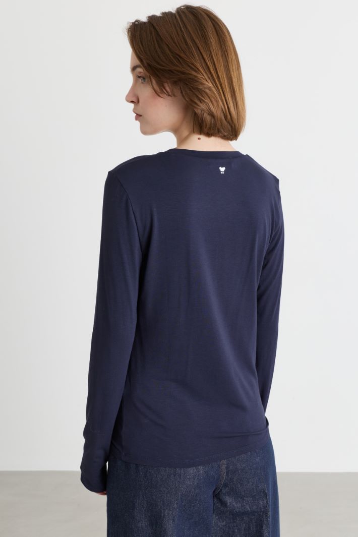 T-shirt in jersey stretch - BLU - Intrend - 4
