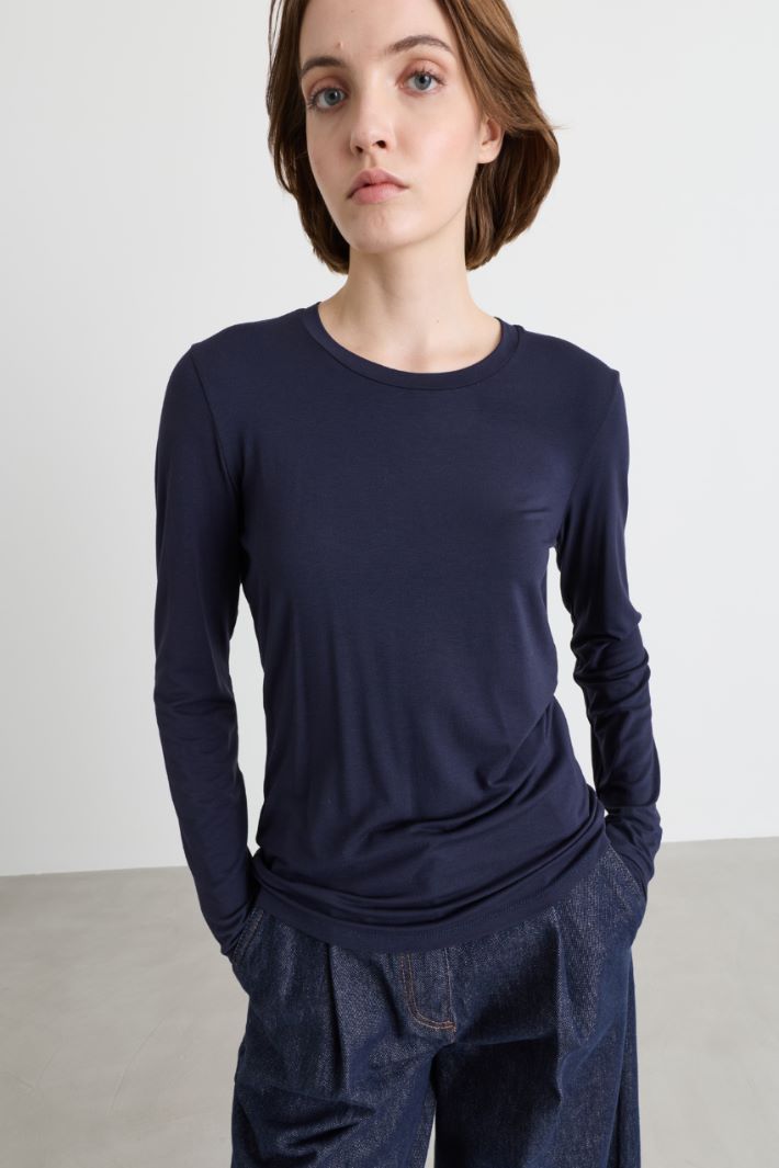 T-shirt in jersey stretch - BLU - Intrend - 3