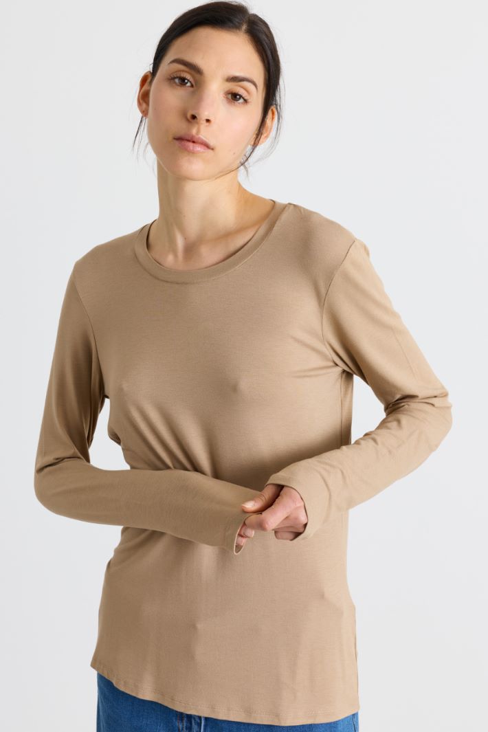 T-Shirt aus Stretch-Jersey - KAMEL - Intrend - 3