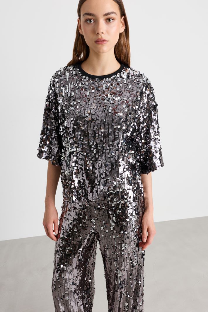 Top in tulle e paillettes - NERO - Intrend - 2