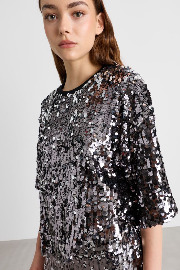 Top in tulle e paillettes - NERO - Intrend - 3