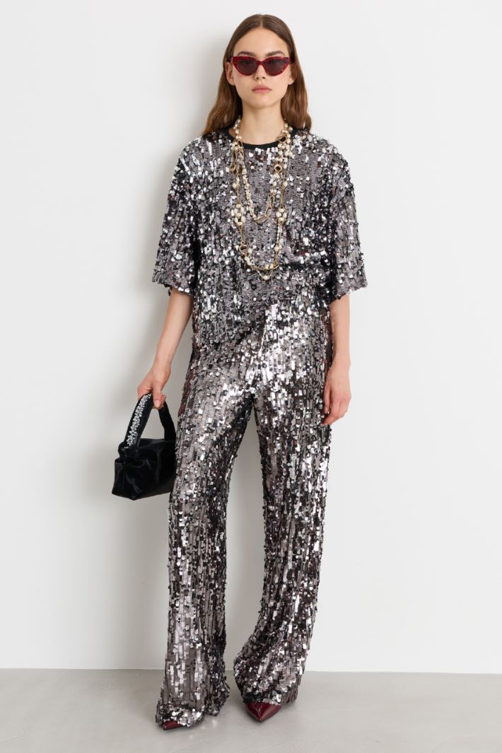 Top in tulle e paillettes - NERO - Intrend