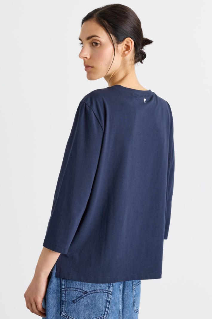 T-Shirt mit U-Boot-Ausschnitt - BLAU - Intrend - 4
