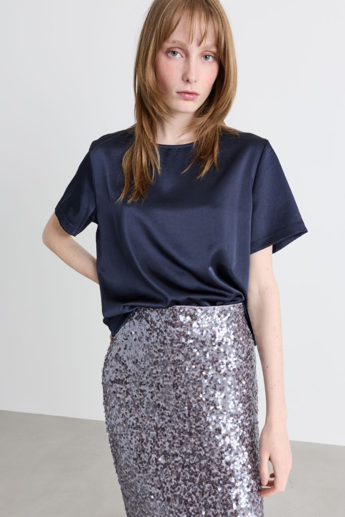 T-Shirt mit Tropfenausschnitt - BLAU - Intrend - 2