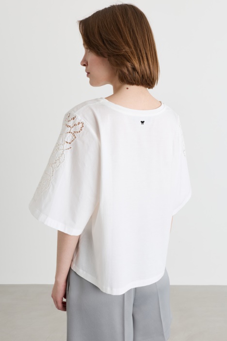 Top in popeline di cotone con ricami