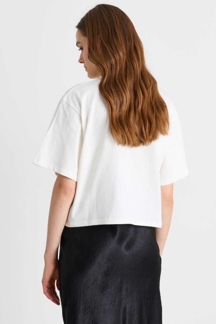 T-shirt in jersey con cristalli - AZZURRO - Intrend - 4