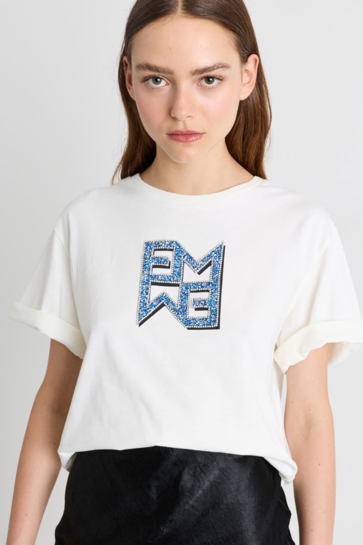 T-shirt in jersey con cristalli - AZZURRO - Intrend - 3