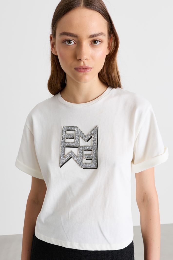 T-shirt in jersey con cristalli - BIANCO GRIGIO - Intrend - 3