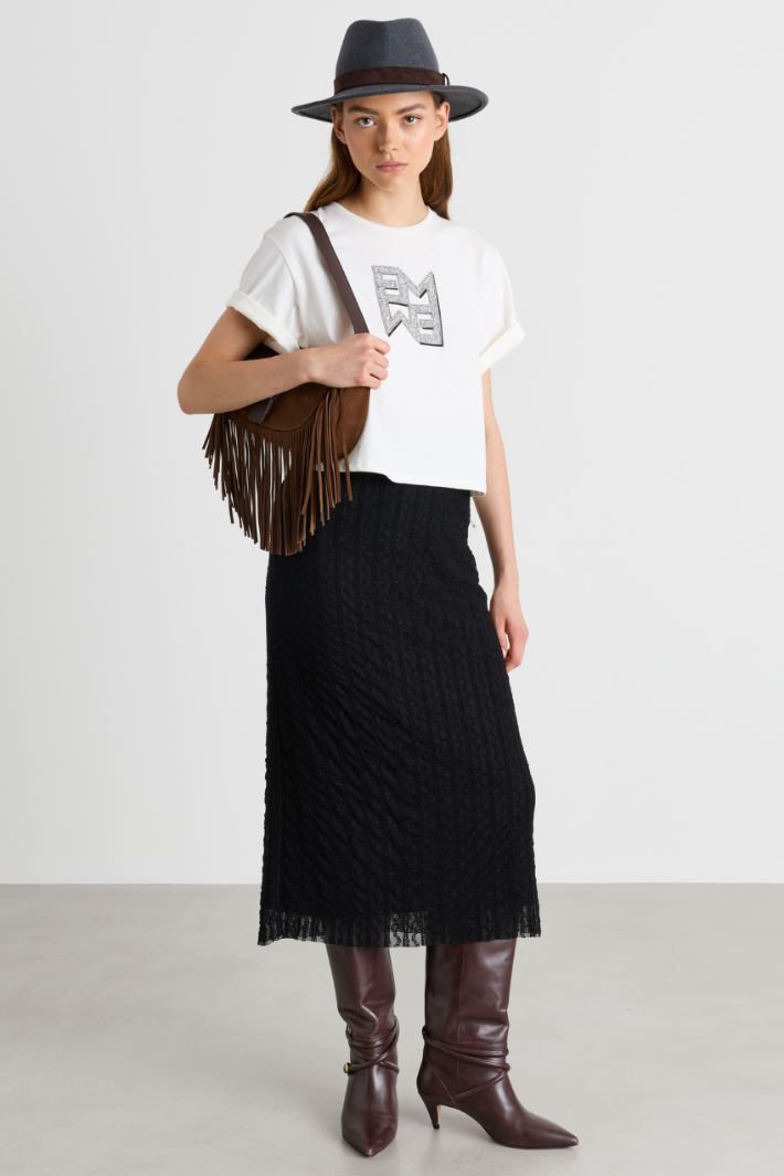 T-shirt in jersey con cristalli - BIANCO GRIGIO - Intrend