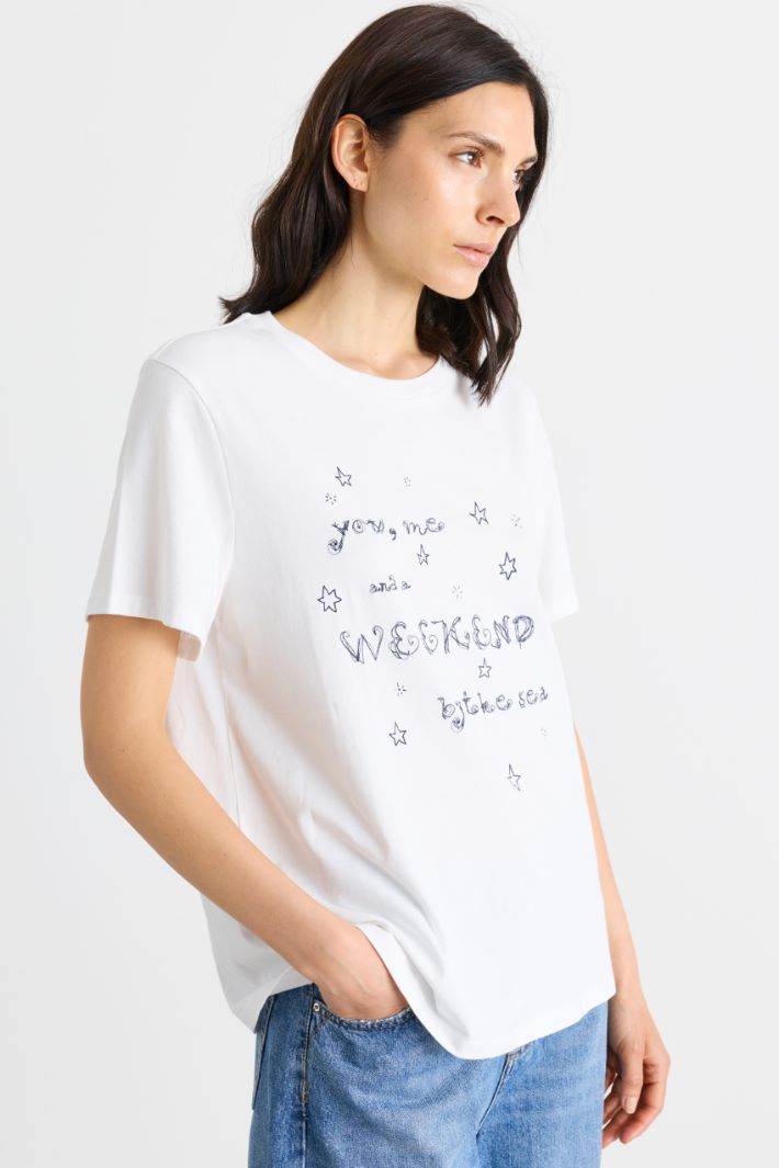 Embroidered T-shirt - WHITE - Intrend - 2
