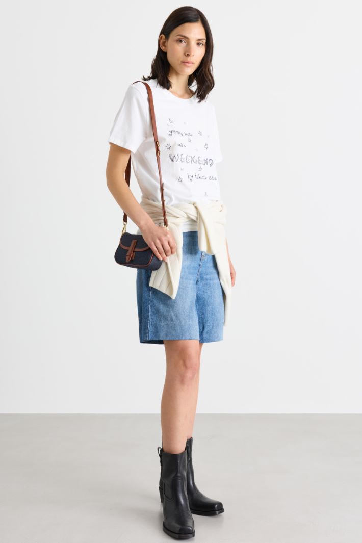 Embroidered T-shirt - WHITE - Intrend