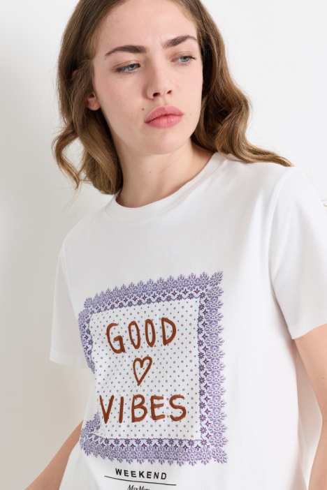 T-shirt in jersey di puro cotone con ricamo