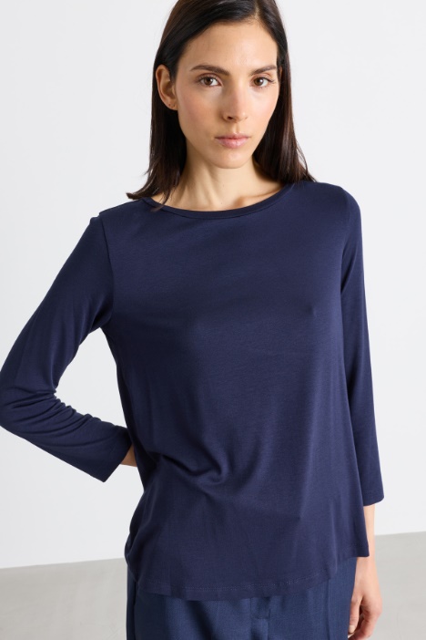 T-shirt in jersey di cotone con manica a tre quarti
