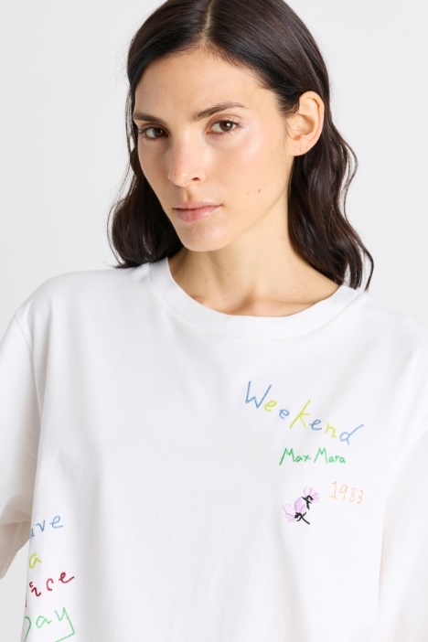 T-shirt boxy in jersey di puro cotone stampato