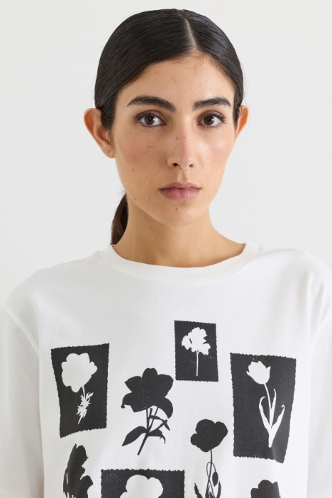 T-shirt boxy in jersey di puro cotone stampato