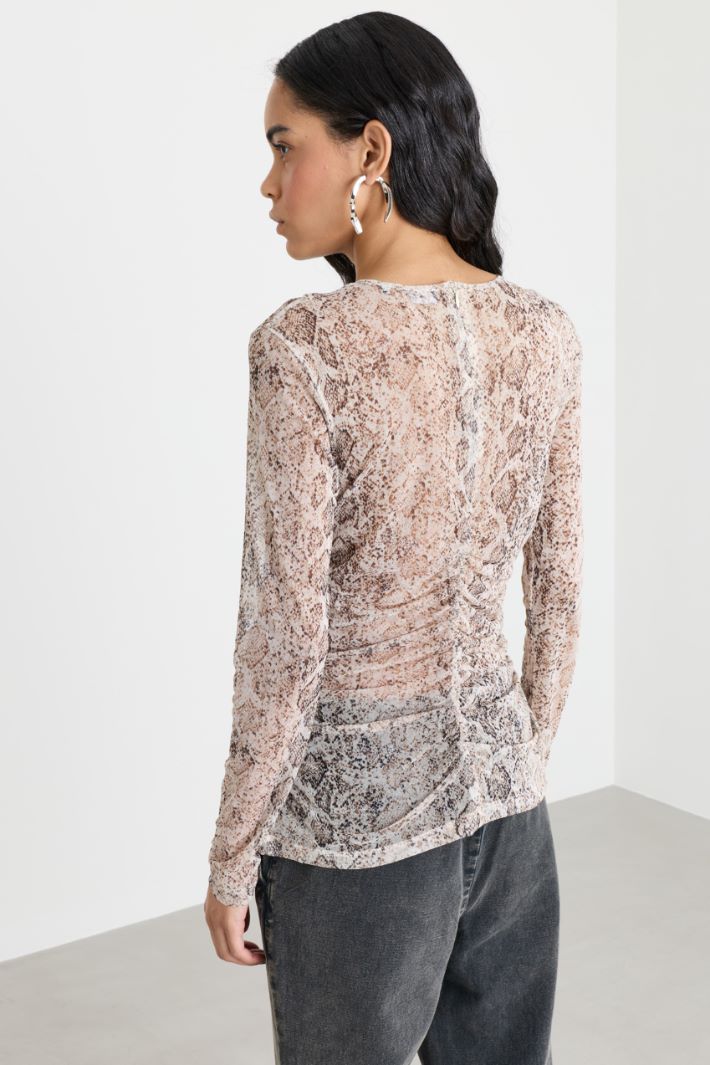 T-shirt in jersey tulle - BEIGE - Intrend - 4