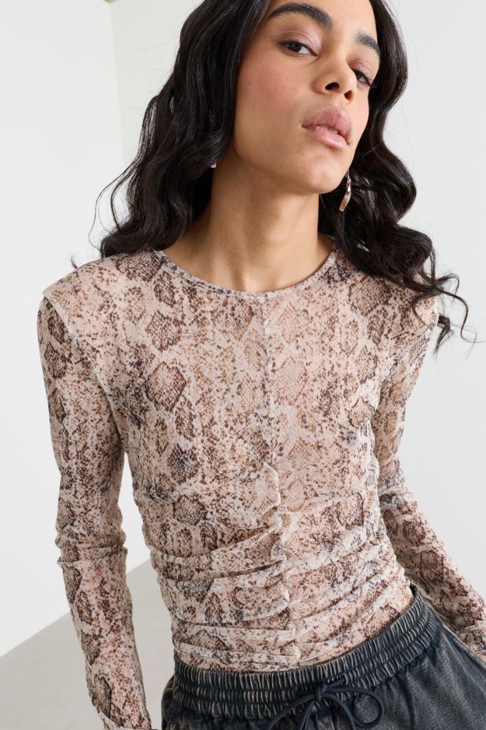 T-shirt in jersey tulle - BEIGE - Intrend - 3