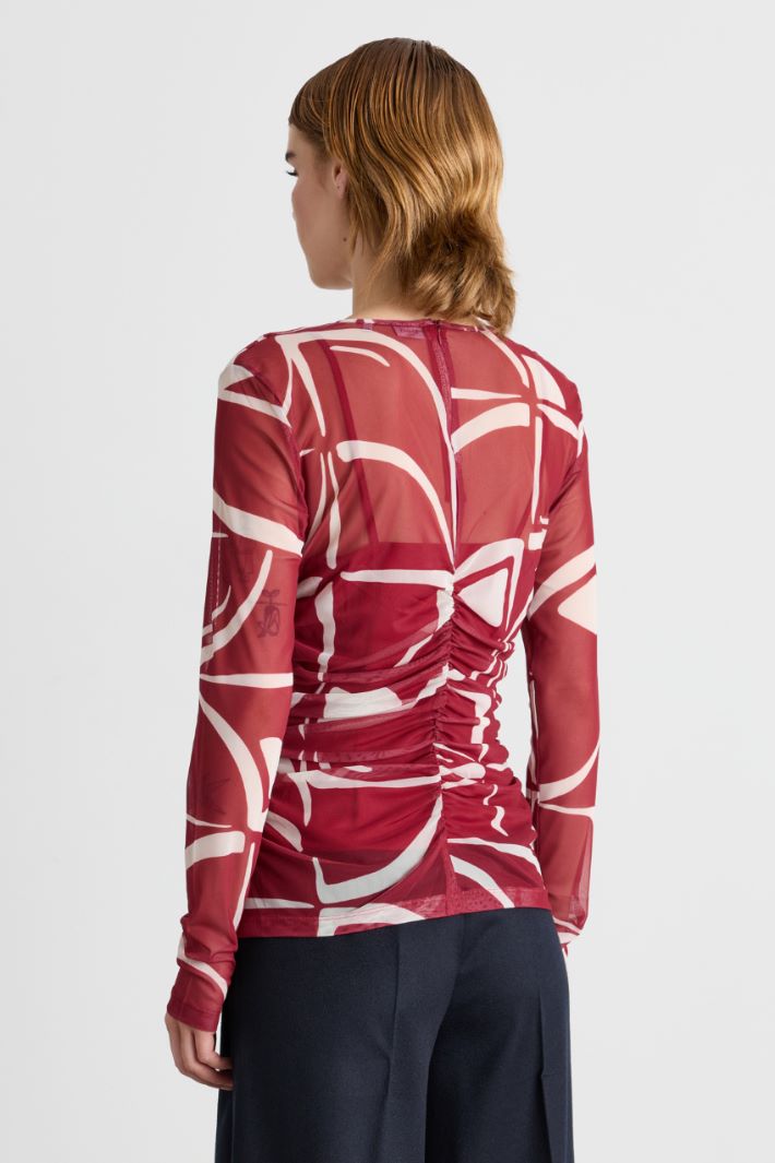 T-shirt in jersey tulle - ROSSO BIANCO - Intrend - 4
