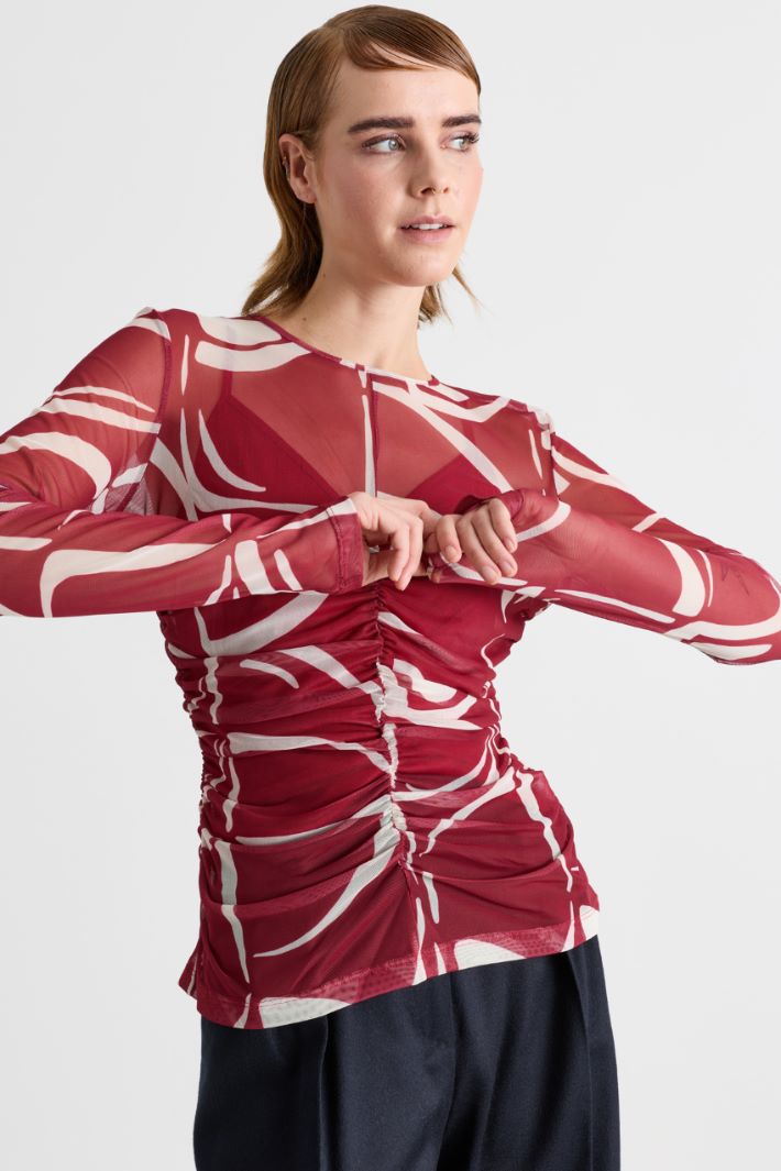 T-shirt in jersey tulle - ROSSO BIANCO - Intrend - 2