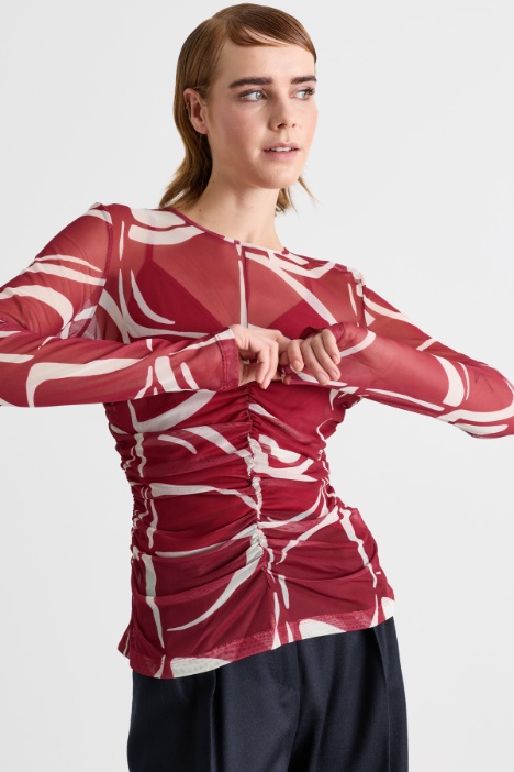 Printed jersey tulle T-shirt - Intrend