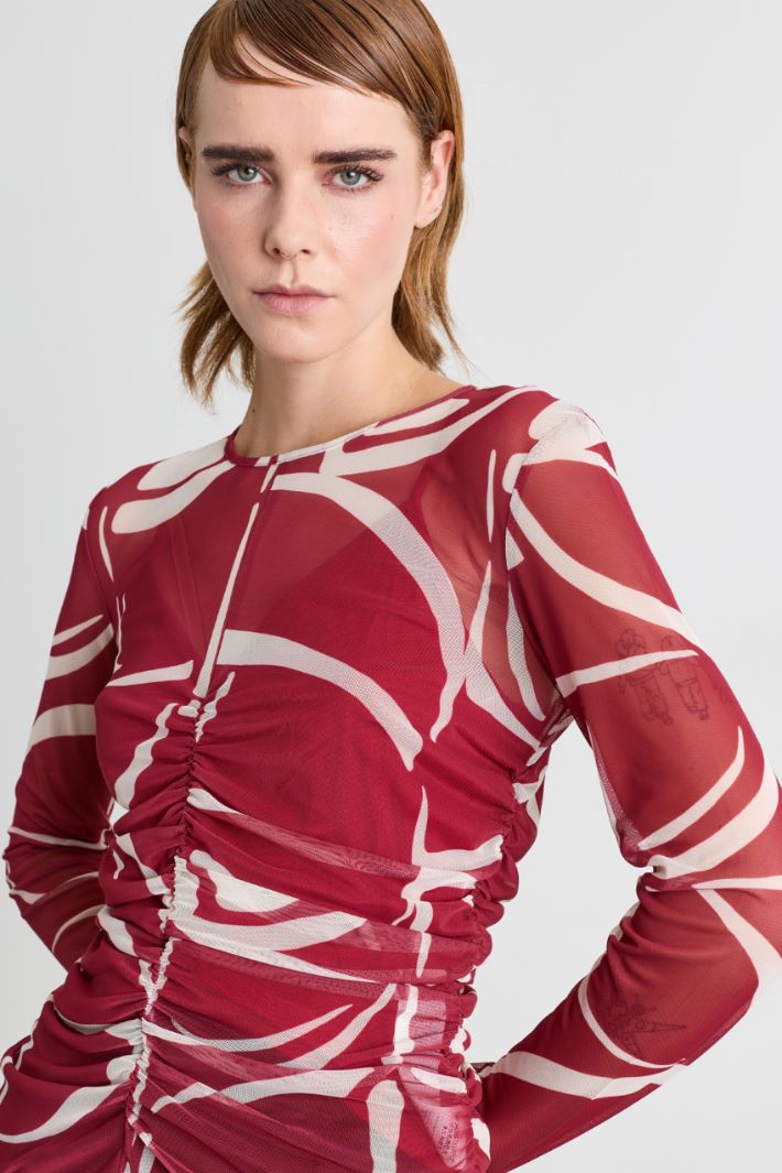 T-shirt in jersey tulle - ROSSO BIANCO - Intrend - 3