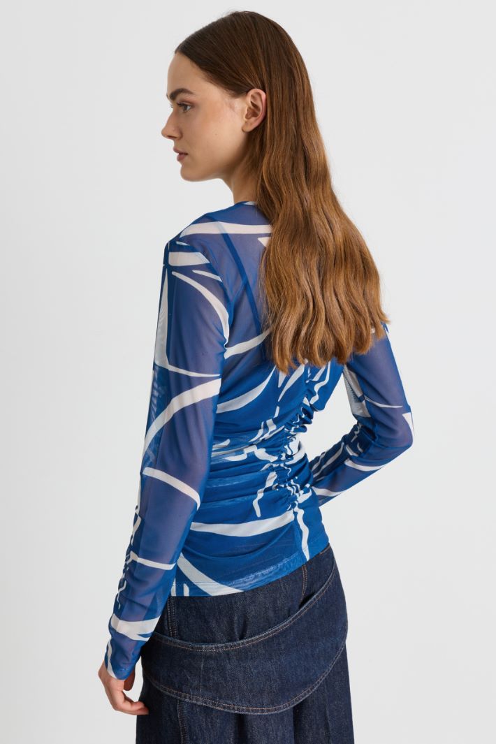 T-shirt in jersey tulle - BLU BIANCO - Intrend - 4