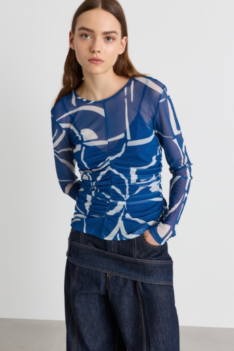 Printed jersey tulle T-shirt - Intrend