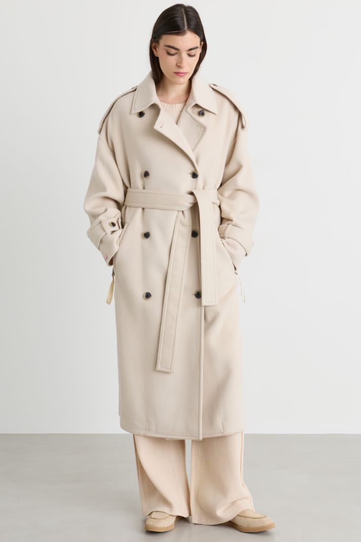 Trench-coat croisé en double drap de laine - BEIGE - Intrend - 2