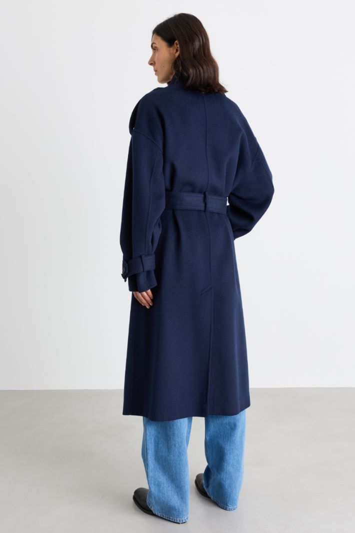 Trench-coat croisé en double drap de laine - BLEU - Intrend - 4