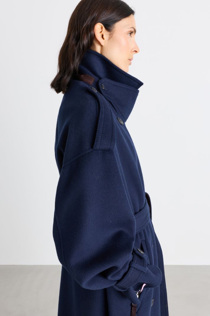Trench-coat croisé en double drap de laine - BLEU - Intrend - 3