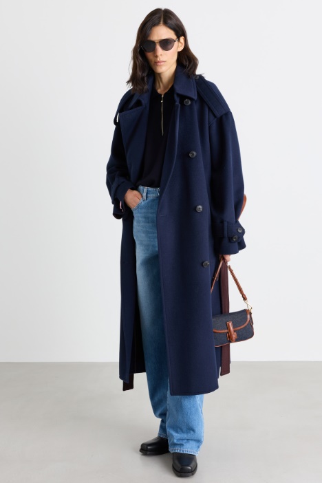 Trench-coat croisé en double drap de laine - Intrend