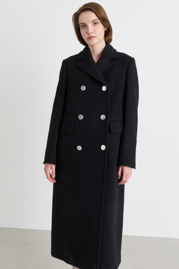 Cappotto doppiopetto con fantasia check - NERO - Intrend - 2