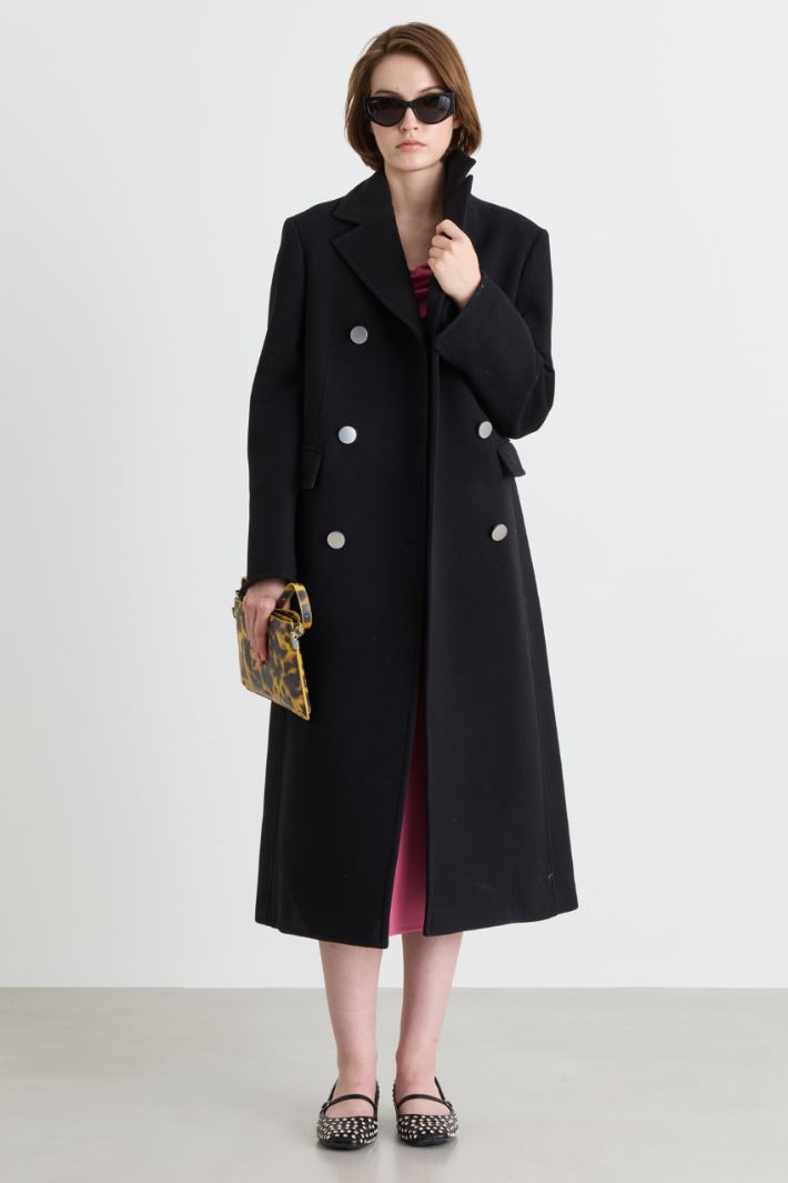 Cappotto doppiopetto con fantasia check - NERO - Intrend
